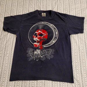 Karani Art tee shirt with red rose skull picture.  Size L